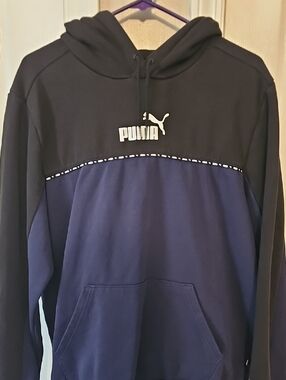 Puma Black and Navy Color-Block Pullover Hoodie